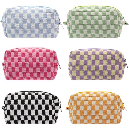 Colorful Checkered Makeup Bag 6 Pack Small Travel Cosmetic Pouches - PazimiiK