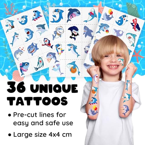 Shark Party Favors Set - 36 Tattoos & 24 Slap Bracelets for Kids