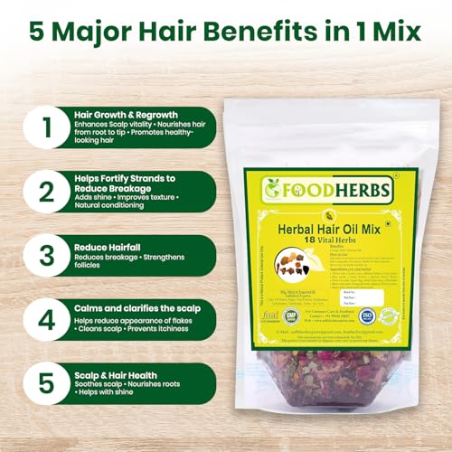 Foodherbs Herbal Hair Oil Mix | 18 Ayurvedic Herbs DIY Infusion