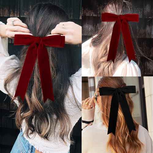 2PCS Velvet Hair Bows Hair Ribbon Clips Black Wine Red Big Fall Alligator Clips Hair Accessories for Women Girls Toddlers Kids Baby
