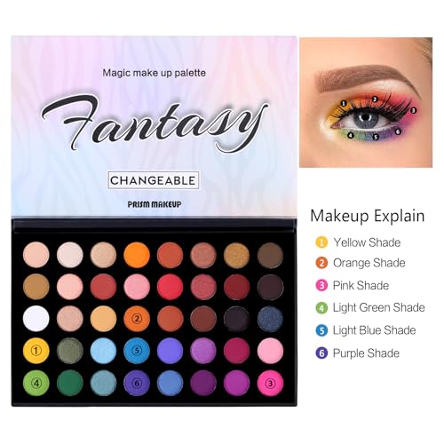 Prism Makeup 40 Shades Colorful Rainbow Eyeshadow Palette with 18 Colors Rosy Nudes Light Smokey Eyeshadow Palette