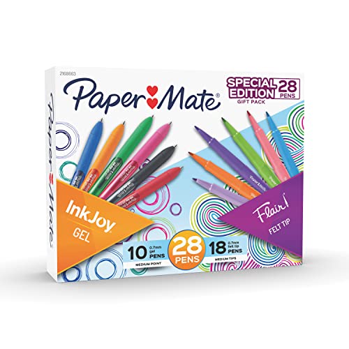 Paper Mate Pens Variety Pack, InkJoy Retractable Gel Pens, Flair Felt Tip Pens, 28-Count, Assorted Colors, Smooth Writing, Fast Drying