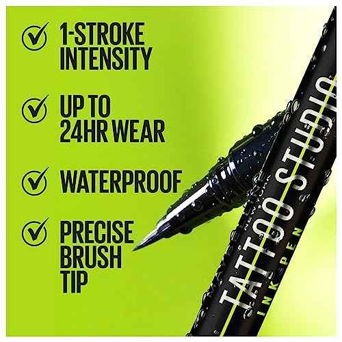 Maybelline Tattoo Studio Ink Pen Liquid Eyeliner, Up to 24 Hours of Wear, Waterproof & Smudge-Resistant Make Up, Brown, 1 Count