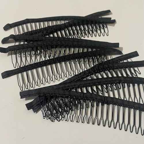 10 Pack Wig Comb Long 20 Teeth Clips Black Wire with Cloth Sewing Combs Wearing Holder for Wig Caps Making Finished Wigs Secure Attachment Hairpiece DIY Hair Extension