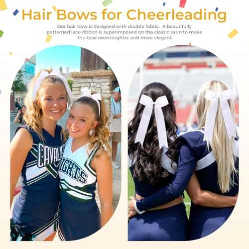 OAOLEER 16pcs Cheer Hair Bows for Cheerleader, College Style Long Tail Skinny Cheer Bow Elastic Hair Tie Bows for Teens Girls Softball Competition Sports Cheerleaders (White)
