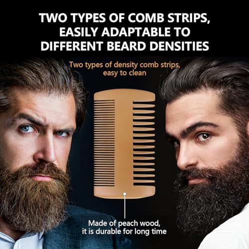 Beard Brush Beard Comb Set for Men, 7 IN 1 Facial Hair Grooming Kit with Boar Bristle Beard Brush, Wood Beard Comb, Silicone Soft Cleaning Brush, Mustache Scissors, Travel Foldable Beard Brush Comb