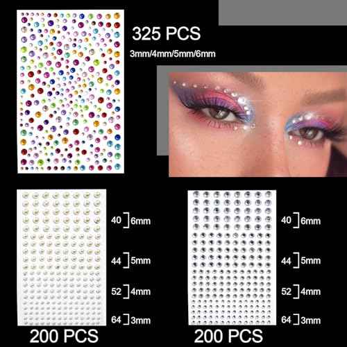 1700Pcs Self Adhesive Face Gems and Pearls for Makeup 3/4/5/6 mm DIY Face Gems Stick on, Eyes, Body, Hair, Makeup, Festival Decorations, DIY Crafts
