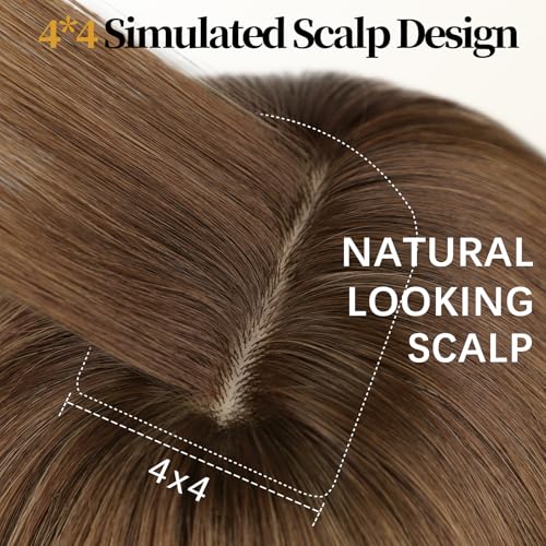 Lativ Brown Highlight Layered Wig with Bangs - 4x4 Natural Scalp