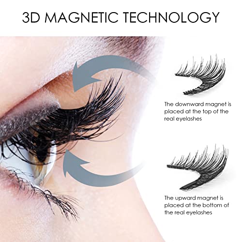 Magnetic Eyelashes-with Applicator, Natural Look Set of Dual Magnetic False Eyelashes, Reusable and Waterproof False Lashes without Eyeliner, No Glue, Easy to Apply, 4 Pairs, Black