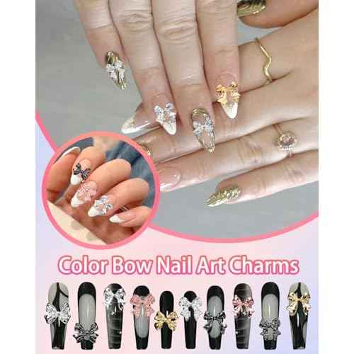 120 Pcs Alloy Bow Nail Charms and Gems, Silver Gold Black Bowknot Metal Nail Art Charms, Shiny Luxury Cute Bow Nail Jewelry for Nails Design Manicure Accessories