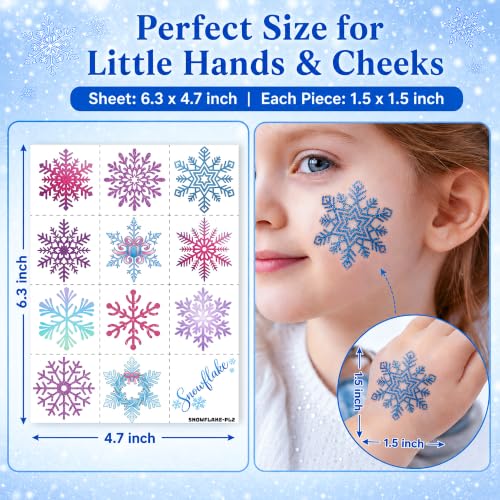 Blue Snowflake Temporary Tattoos for Kids, 96 PCS
