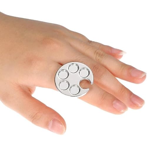 Silver Mini Manicure Palette Metal Paint Palette Finger Rings Nail Art Tools, Makeup Palettes, Nail Art Palette, Nail Art Tools