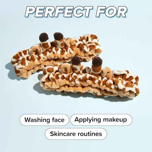 I DEW CARE Face Wash Headband - Giraffe Headband | Adorable Design, Perfect for Cleansing, Bath, Makeup and Spa, 100% Microfiber, Reusable, 1 Count