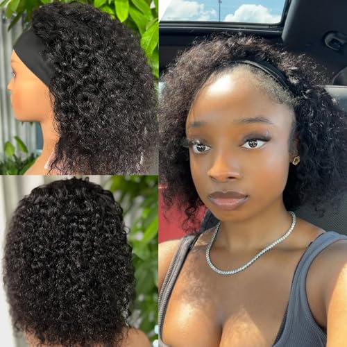Punmasa Headband Wig Human Hair Deep Wave 12 Inches