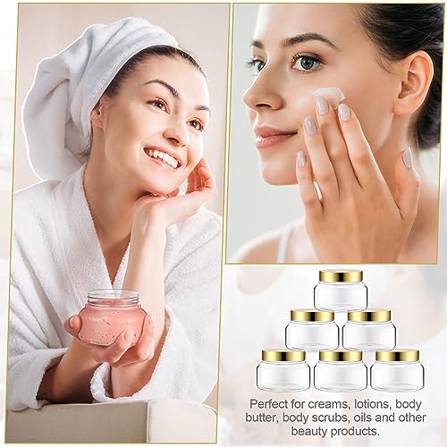 Mumufy 48x 8oz Clear Plastic Cosmetic Jars with Gold Lids, Refillable