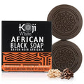 Koji White African Black Soap Bar with Kojic Acid for Exfoliating Body Wash - Face Exfoliating Soap & Face Moisturizer with Shea Butter, Aloe Vera, Coconut Oil - Vegan, Paraben-Free, 2.82oz (2 Bars)
