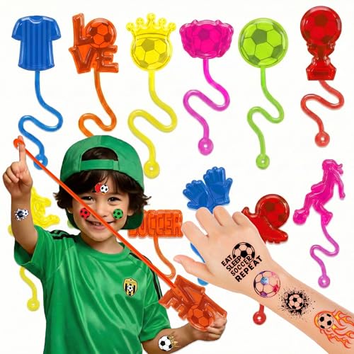 48PCS Soccer Party Favors - 24PCS Temporary Tattoos & 24PCS Stick Hands - Perfect Birthday Party Supplies, Goodie Bag Stuffers, Treasure Box Toys, Classroom Prizes, and Student Gifts