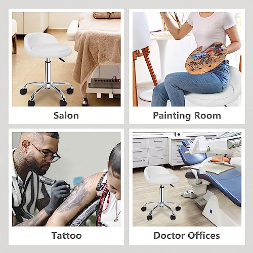 Nova Adjustable Rolling Salon Stool with Wheels - White