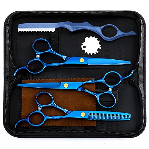 6.89 inch Hair Cutting Scissors Set With Thinning Knife - Blue