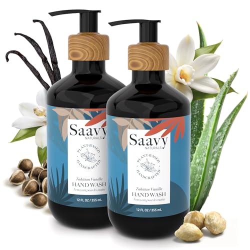 Saavy Naturals Tahitian Vanilla Plant-Based Hand Wash – Moisturizing Liquid Soap with Aloe & Shea – 12 fl oz, 2 Pack