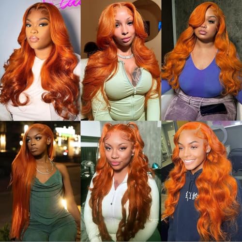Ginger Orange 13x6 Body Wave Lace Front Wig 34" Human Hair