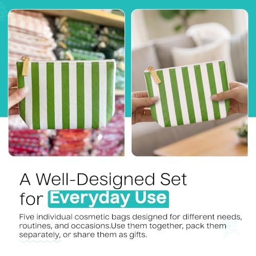 Aspen Lane Makeup Bag Set of 5, Preppy Stripe Water Resistant