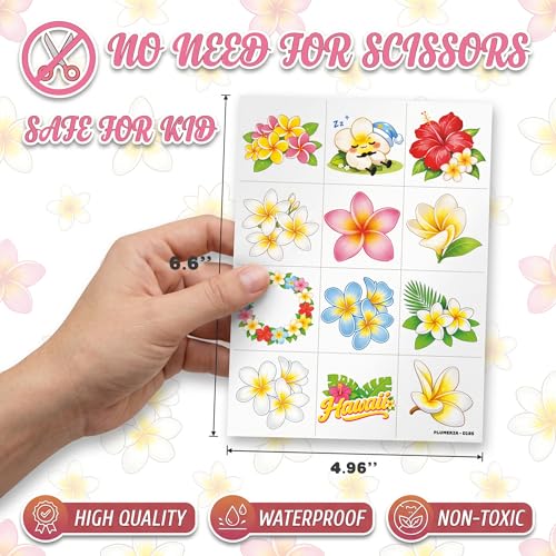 96 PCS Plumeria Hawaiian Flower Temporary Tattoos - Kids Party Favors
