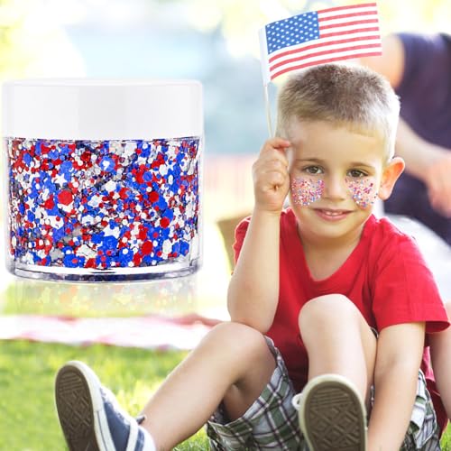 Red White Blue Patriotic Face Glitter Gel for Kids & Adults