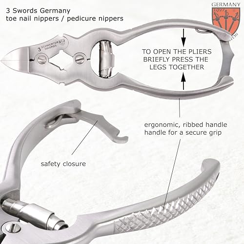 3 Swords Germany ? Big Toe Nail NIPPERS - Extra Strong Toe Nail NIPPERS for Cutting Strong, Thick or ingrown Toe Nails - Stainless Steel Pedicure Tool with Synthetic Leather case
