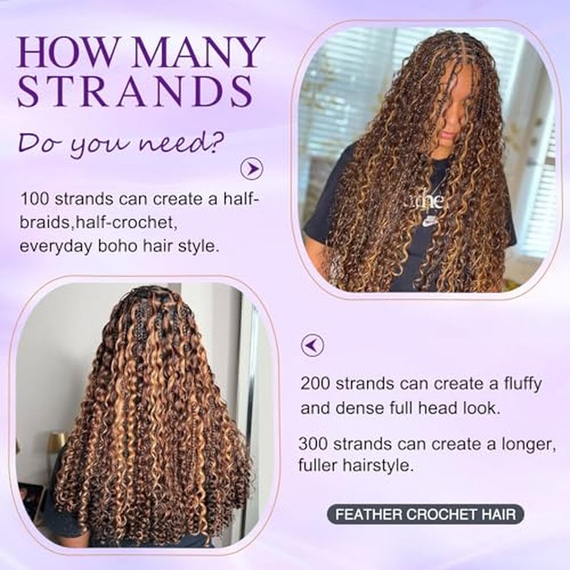 18 Inch Deep Wave Feather Crochet Hair - 100 Strands for Black Women