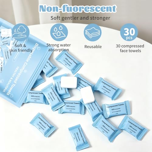 MISHCHI Compressed Towels - 30 PCS Ultra Soft Travel Washcloths
