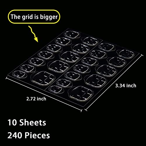 Laza Nail Adhesive Tabs, Enlarge Breathable Fake Nail Glue Stickers, 240 Pcs 10 Sheets Sticky Nail Tabs Glue, Double Sided Tips (Germany Jelly Gel) Flexible for Acrylic False Nails Tape - Plus Size