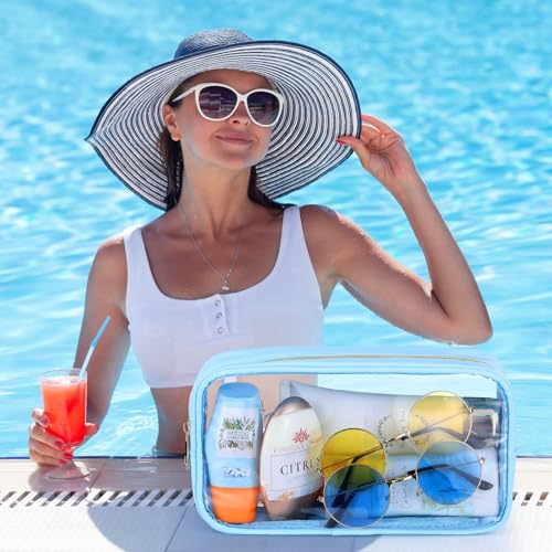 Cunno 12 Pcs Preppy Clear Cosmetic Bags Bulk Appreciation Gifts DIY Chenille Letter Makeup Pouch Transparent Beach Zipper Pouches PVC Travel Toiletry Organizer for Women