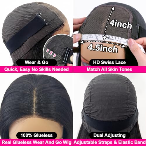 Hedy Wear and Go Glueless Wigs Human Hair Pre Plucked Pre Cut HD Lace No Glue Body Wave Lace Front Wigs for Black Women Human Hair Glueless with Natural Hairline 180% Density 22 Inch