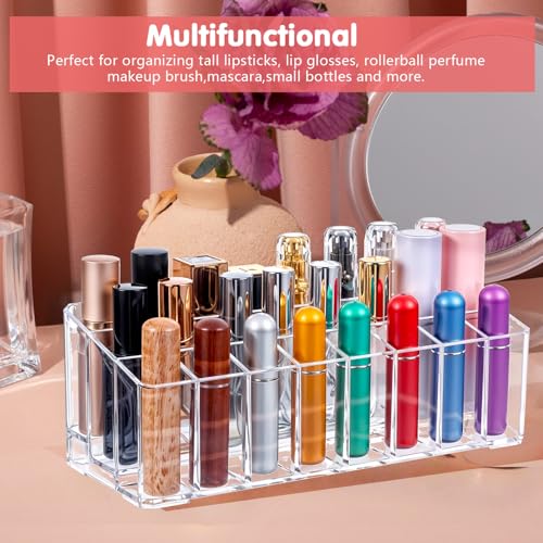 2 pcs Rollerball Perfume Organizer, 48 Spaces Clear Acrylic Perfume Storage Holder Beauty Scent Holder, Makeup Lipgloss Lipstick Display Case