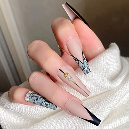 BABALAL Long Press on Nails Matte False Nails Coffin Fake Nails Ballerina Nails Snake Glue on Nails for Women and Girl