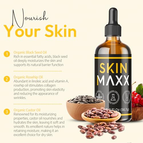 Organic Castor Oil, Rosehip Oil & Black Seed Oil for Face - Anti-Aging Facial Oil & Moisturizer for Women, Natural Ancient Remedy for Hydrated, Glowing Skin - Cold Pressed Face Oil (1 Fl Oz)