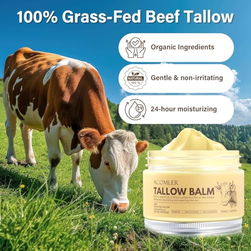 New Whipped Beef Tallow for Skin 4.05oz, 100% Organic Grass Fed Beef Tallow for Face, Pure Tallow Honey and Balm, Beef Tallow, Tallow Moisturizer for Face & Body, Natural Tallow Balm Nourish All Skin