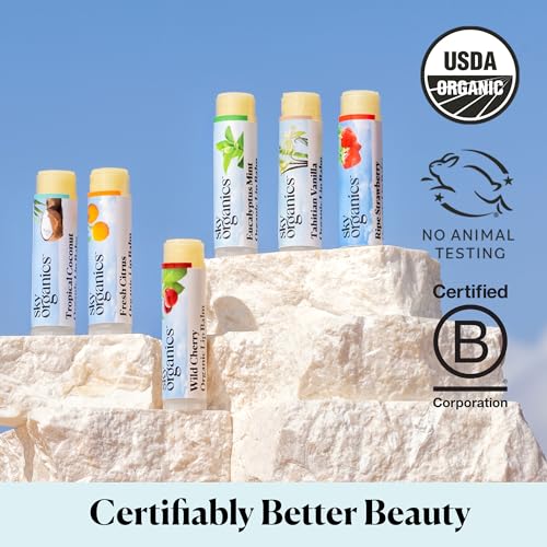 Sky Organics Organic Lip Balm with Beeswax and a Rich Nourishing Blend of Plant Oils, Moisturizing Lips Balms to Lock In Moisture and Keep Lips Feeling Soft and Smooth, Six Assorted Flavors, 6pk.