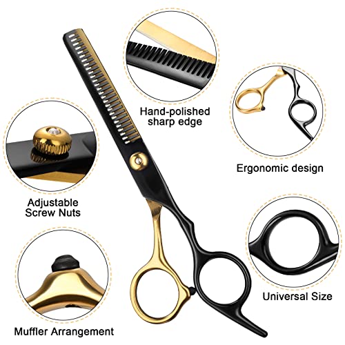 Professional 11-Piece Black Gold Hair Cutting Scissors Set