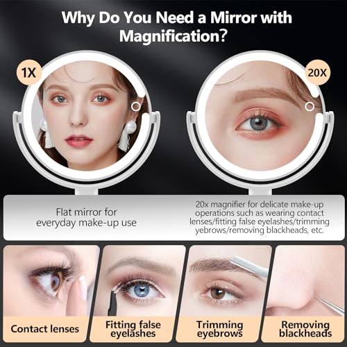 MIYADIVA 20X Magnifying Mirror with Lights – Dual-Sided Lighted Vanity