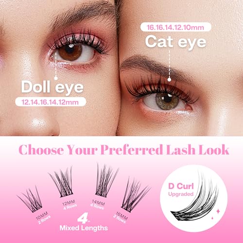 CALAILIS Lash Clusters DIY Eyelash Extensions 132pcs Natural Cluster Lashes Mega Volume Individual Lashes Wispy Eyelash Clusters(DUO14,D-10-16MIX)