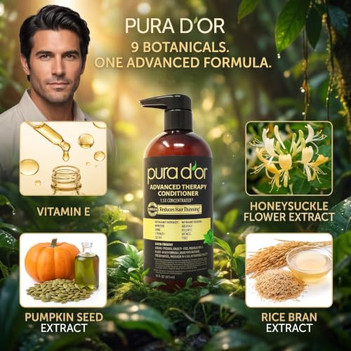 PURA D'OR Invigorating Biotin Conditioner 16oz for Thinning Hair - Moisturizing & Volumizing