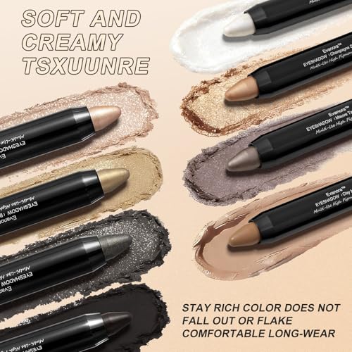 Evanora 8Color Eyeshadow Stick Set Matte Shimmer Eye Shadow Pencil Makeup Kit Silky Smooth, Waterproof, Transfer-Proof, All-Day Wear Matte & Shimmer Eye Makeup