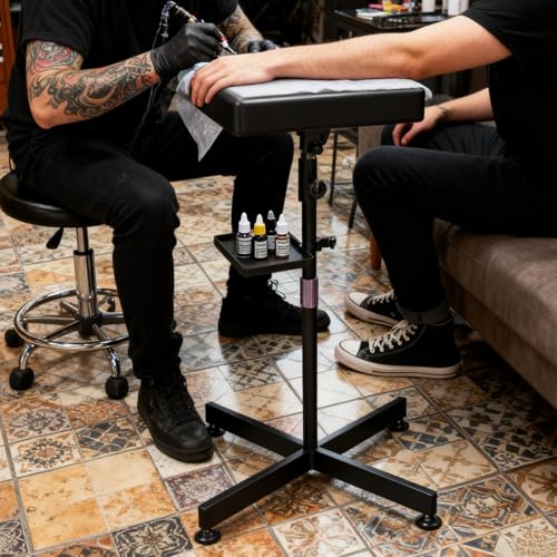 ZHOOGE Tattoo Armrest Stand with Tray, 26-38in Height, 360° Rotation