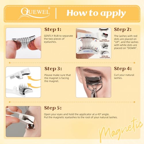 QUEWEL Magnetic Eyelashes with Applicator - No Glue Reusable Lashes