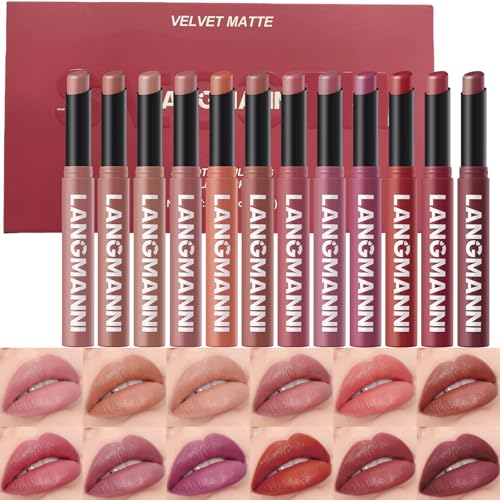 Jolilab 12-Color Velvet Matte Lipstick Set - Nude & Bold