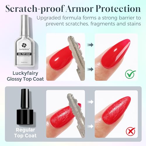 Luckyfairy No Wipe Gel Top Coat & Rubber Base Coat Set 15ml - Long Lasting Nail Polish