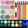 Glow in the Dark Glitter Gel & UV Eyeliner Pen Set - 18 Colors