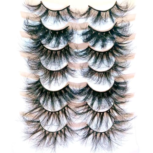 25mm False Eyelashes, Dramatic 8D Faux Mink Lashes Volume,7 styles Mixed Soft Wispy Fluffy Long Lashes for Halloween Cosplay